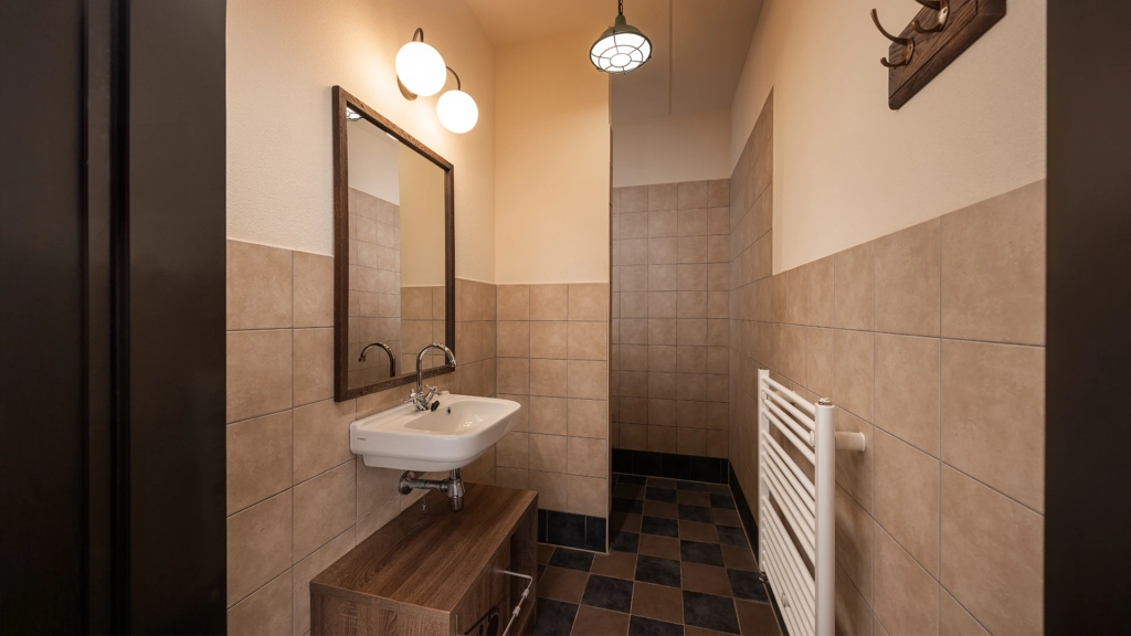 Moderne badkamer in de Boshoeve Efteling Bosrijk met douche en wastafel